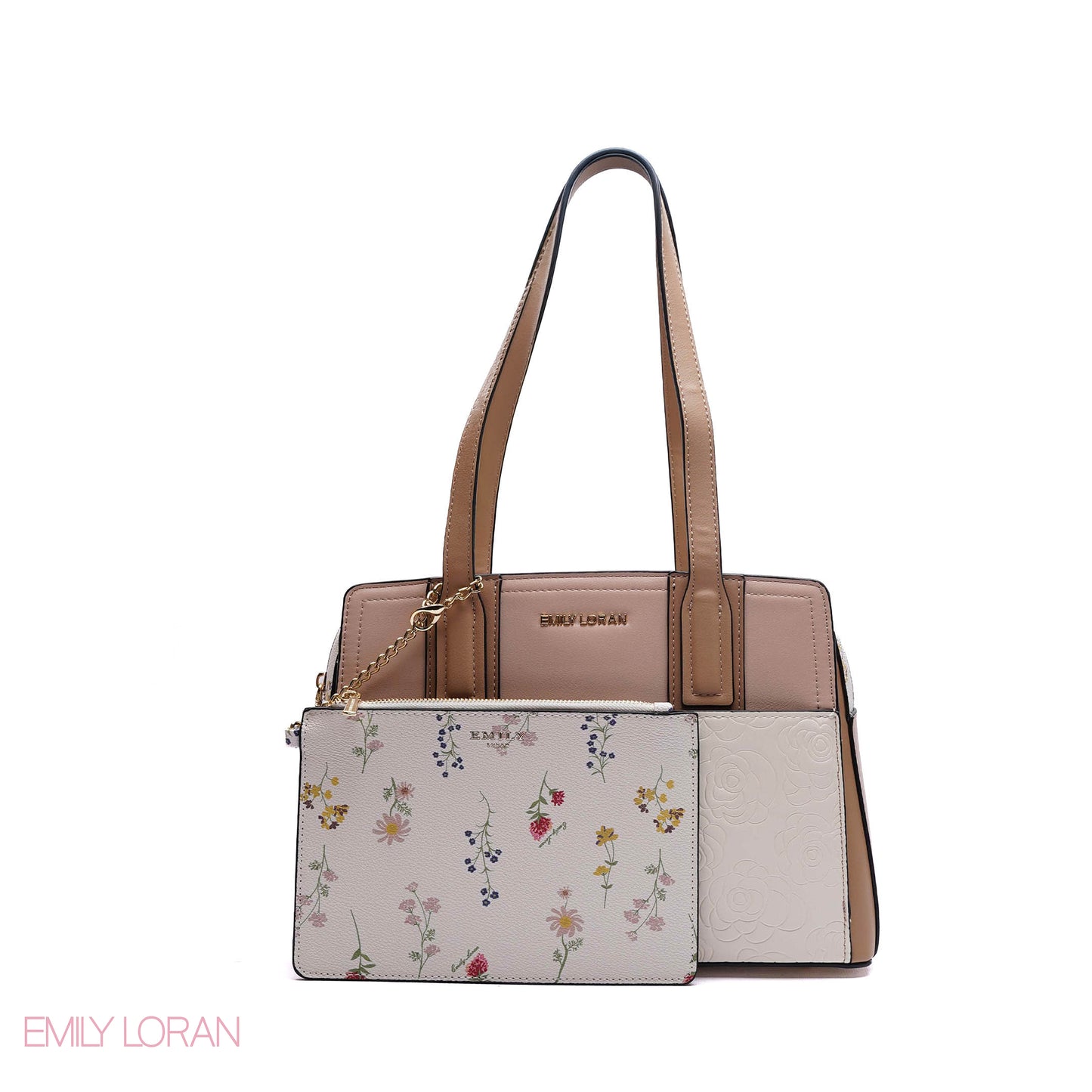 EMBOSSED FLORAL HANDBAG WITH SNAKESKIN POUCH