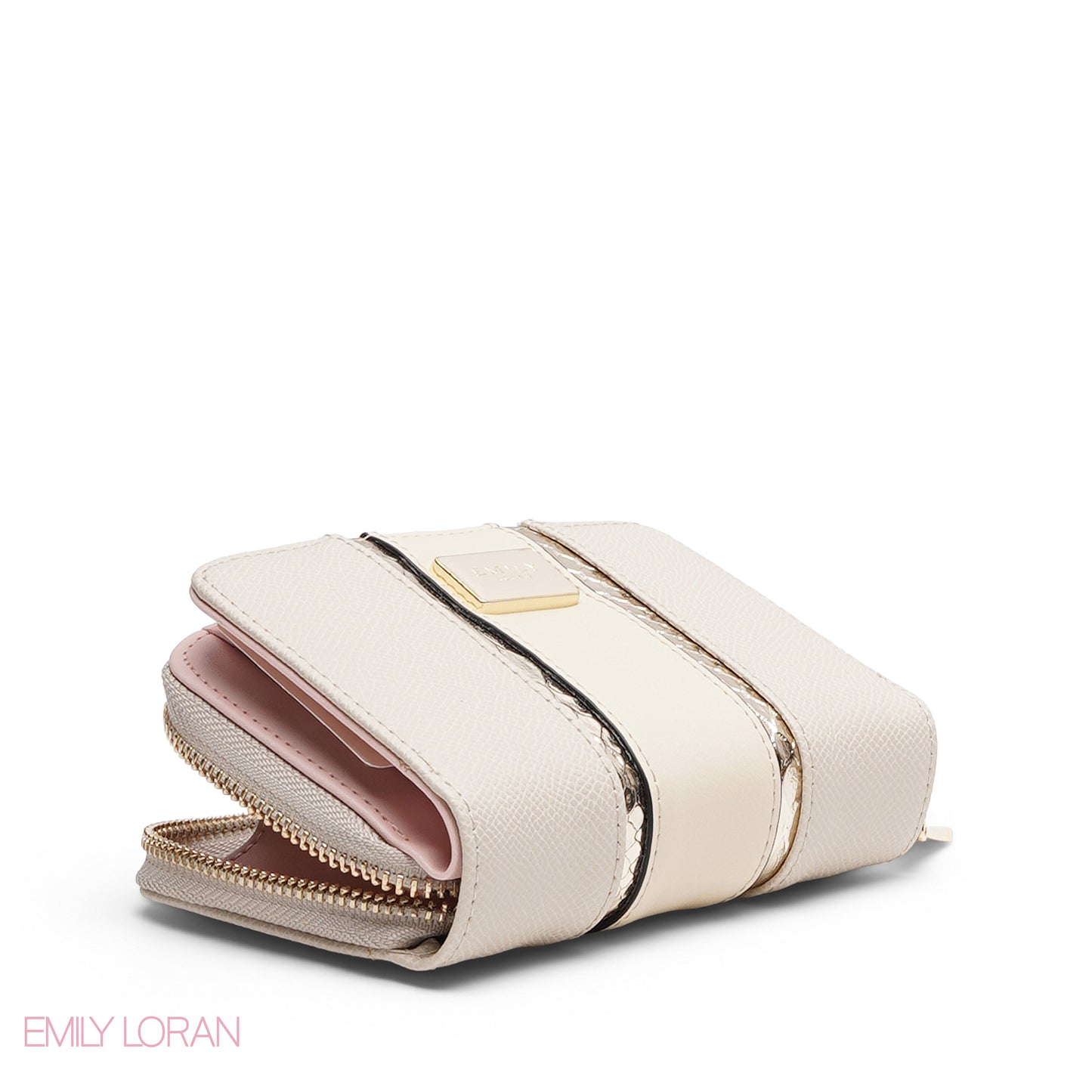 METALLIC TRIM EMBOSSED ZIP-AROUND WALLET