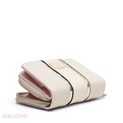 METALLIC TRIM EMBOSSED ZIP-AROUND WALLET