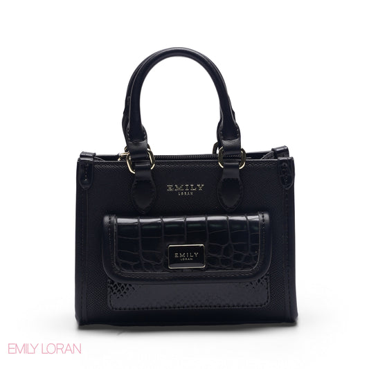 MINI BLACK SOLID BAG WITH GOLD METAL STRAP