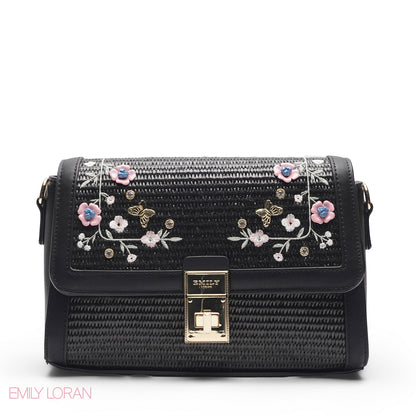 TEXTURED SCARF BLACK TOP HANDLE BAG - MED