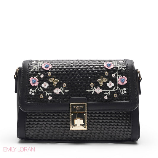 TEXTURED SCARF BLACK TOP HANDLE BAG - MED