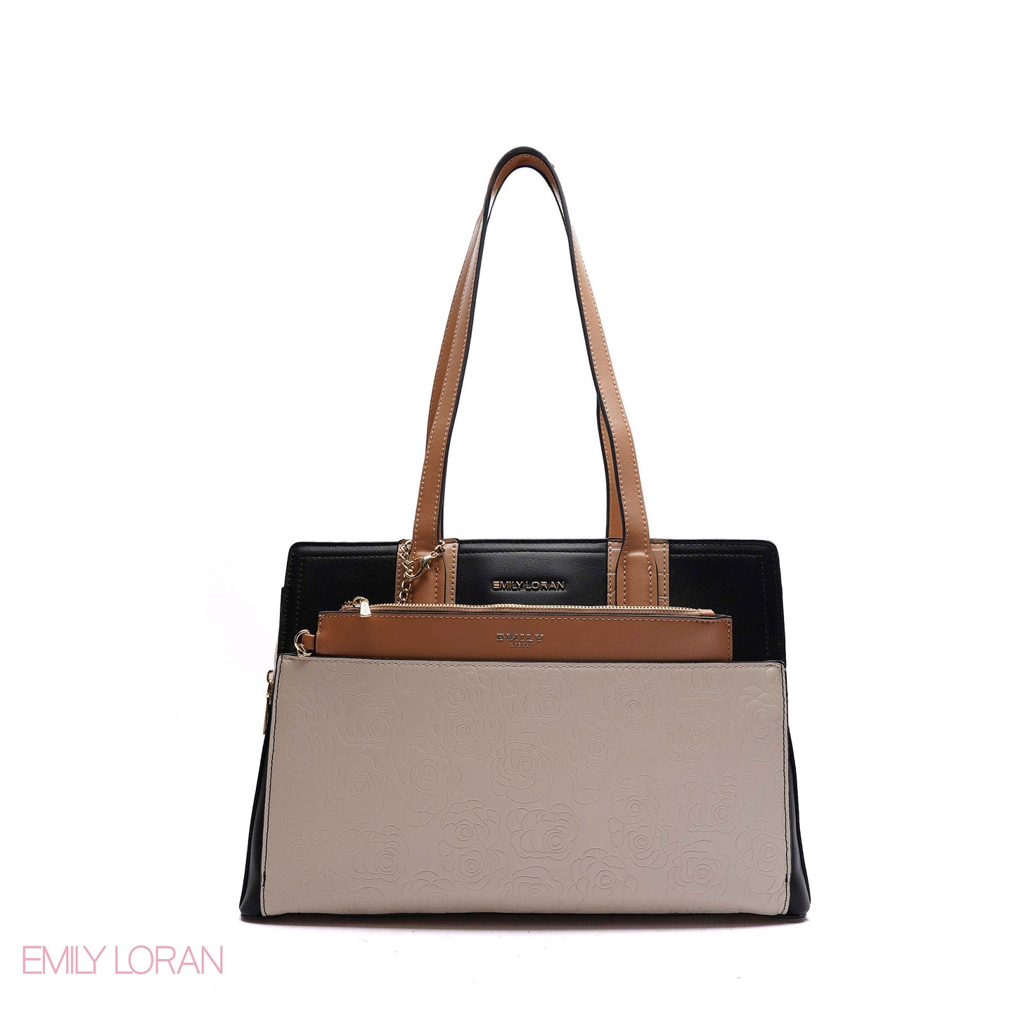 EMBOSSED FLORAL HANDBAG WITH SNAKESKIN POUCH