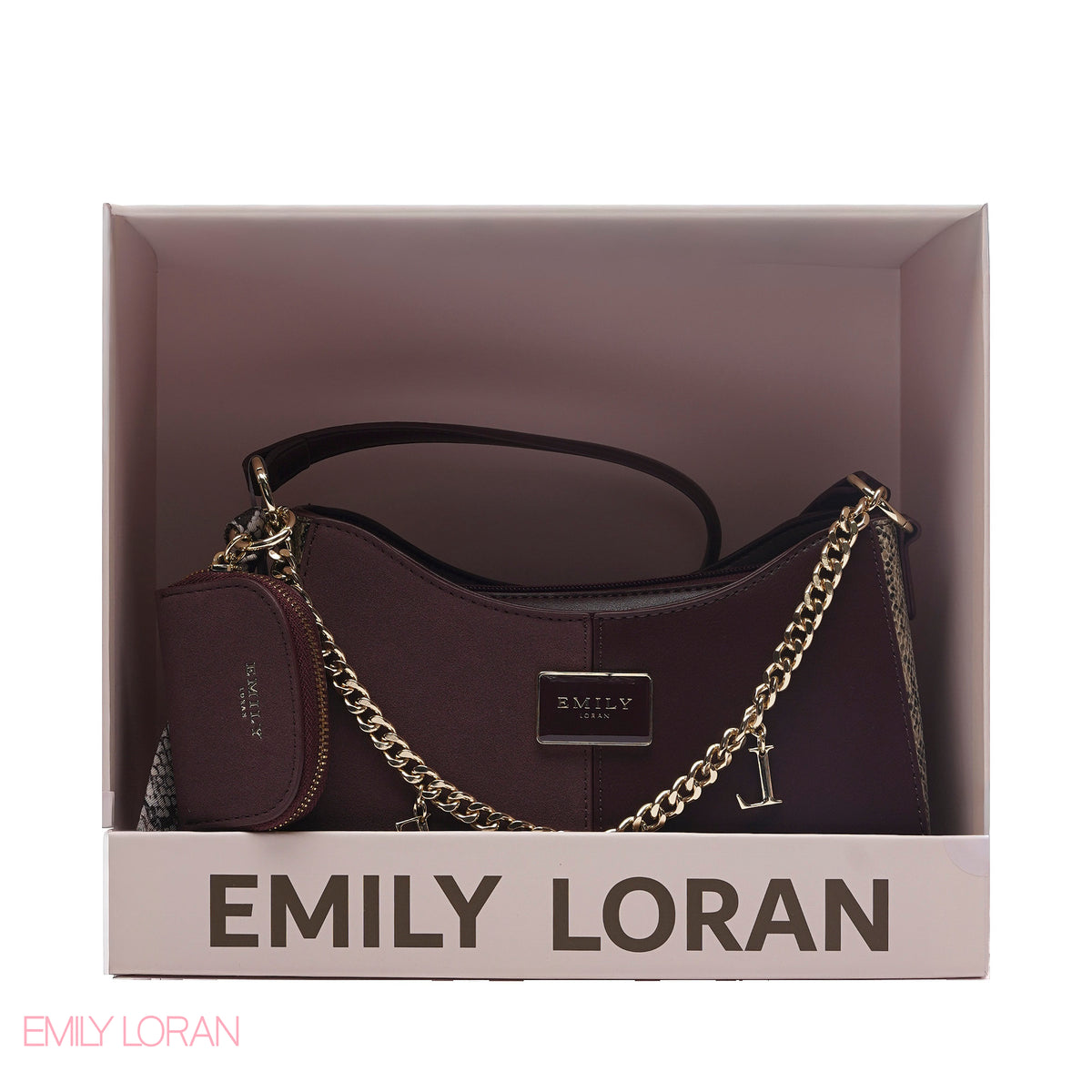 CHIC TWO-TONE SHOULDER BAG SET WITH CHAIN , POUCH AND SCARF