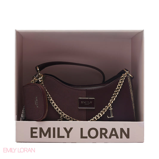 CHIC TWO-TONE SHOULDER BAG SET WITH CHAIN , POUCH AND SCARF
