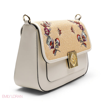 WHITE FLORAL FLAP CROSSBAG