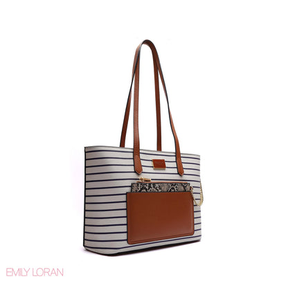 STRIPPED SHOULDER BAG WITH POUCH SNAKE PRINT - MEDIUM