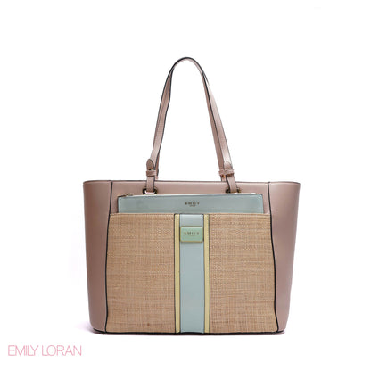 SHOULDER BAG MIX STROW AND LETHER WITH POUCH - LARGE