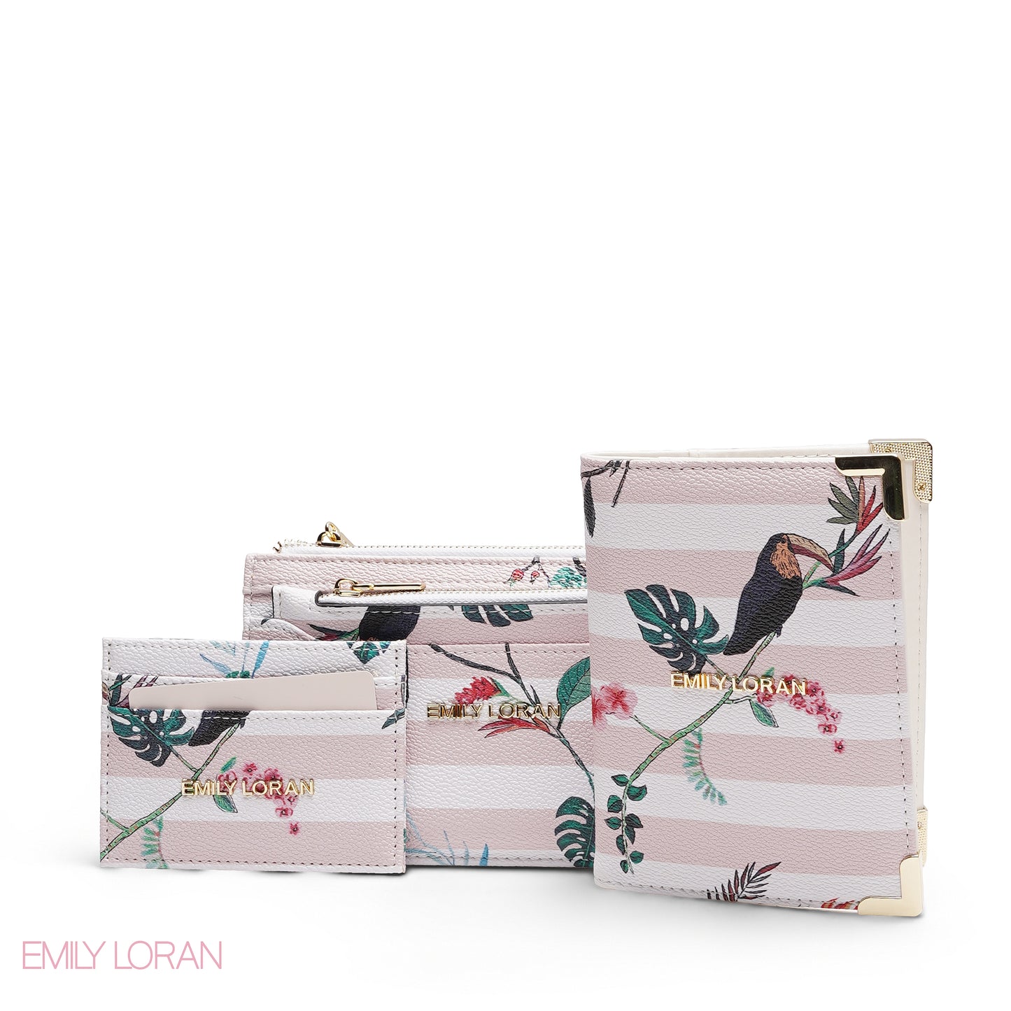 PINK STRIPPED 3-PIECE WALLET SET