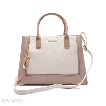 EMBOSSED FLORAL PANELLED SATCHEL BAG - LARGE