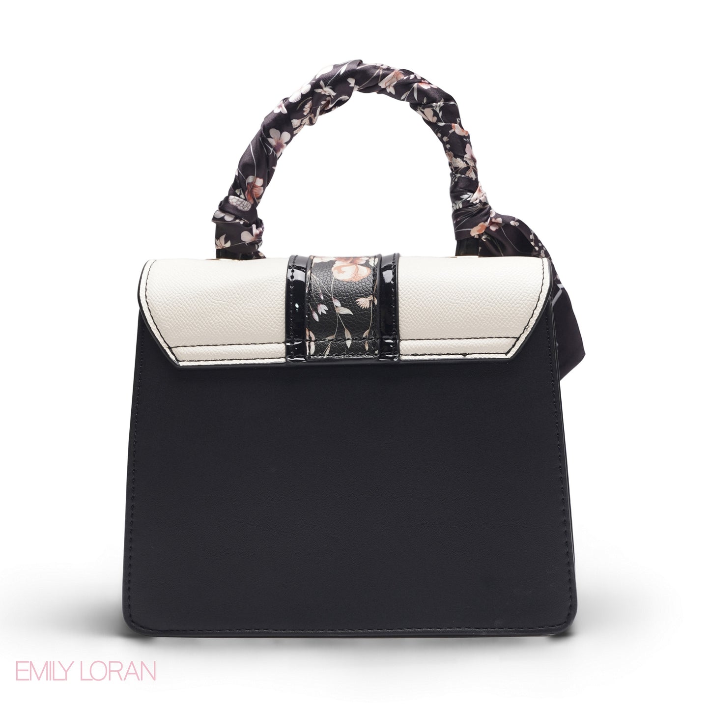 BLACK SATCHEL WITH FLORAL SCARF