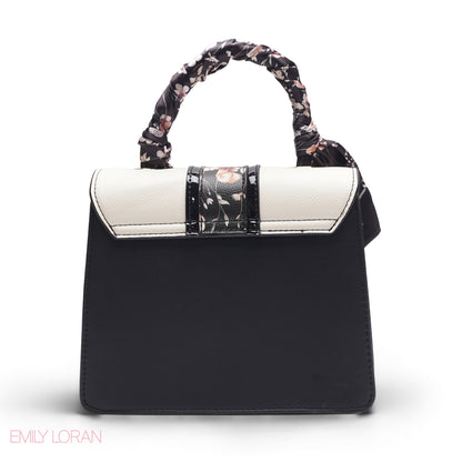 BLACK SATCHEL WITH FLORAL SCARF