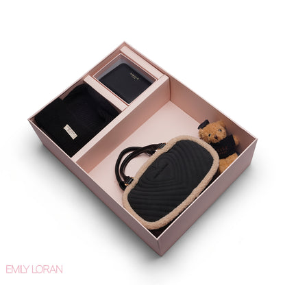 ELEGANT QUILTED HEART BAG SET WITH WALLET AND BEANIE