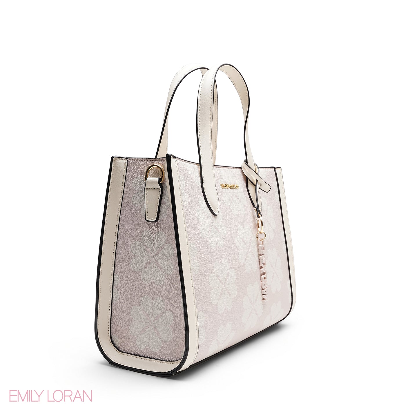 CHIC FLORAL PRINT TOTE WITH LOGO CHARM BAG