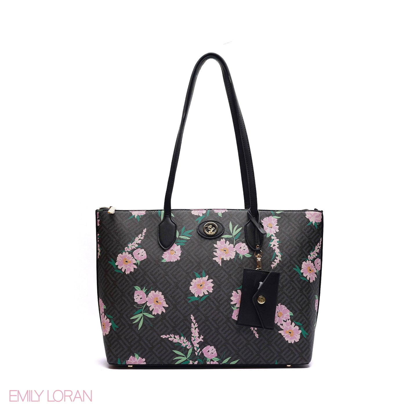 SHOULDER BAG WITH SIMPLE DESIGN LOGO AND FLOWER PRINT - LARGE