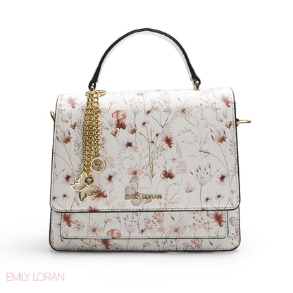 WHITE FLORAL SATCHEL BAG