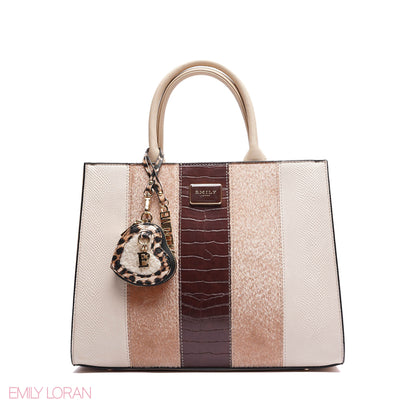ELEGANT STRUCTURE TOTE BAG WITH DETACHABLE STRAP AND HEART CHARM - LARGE