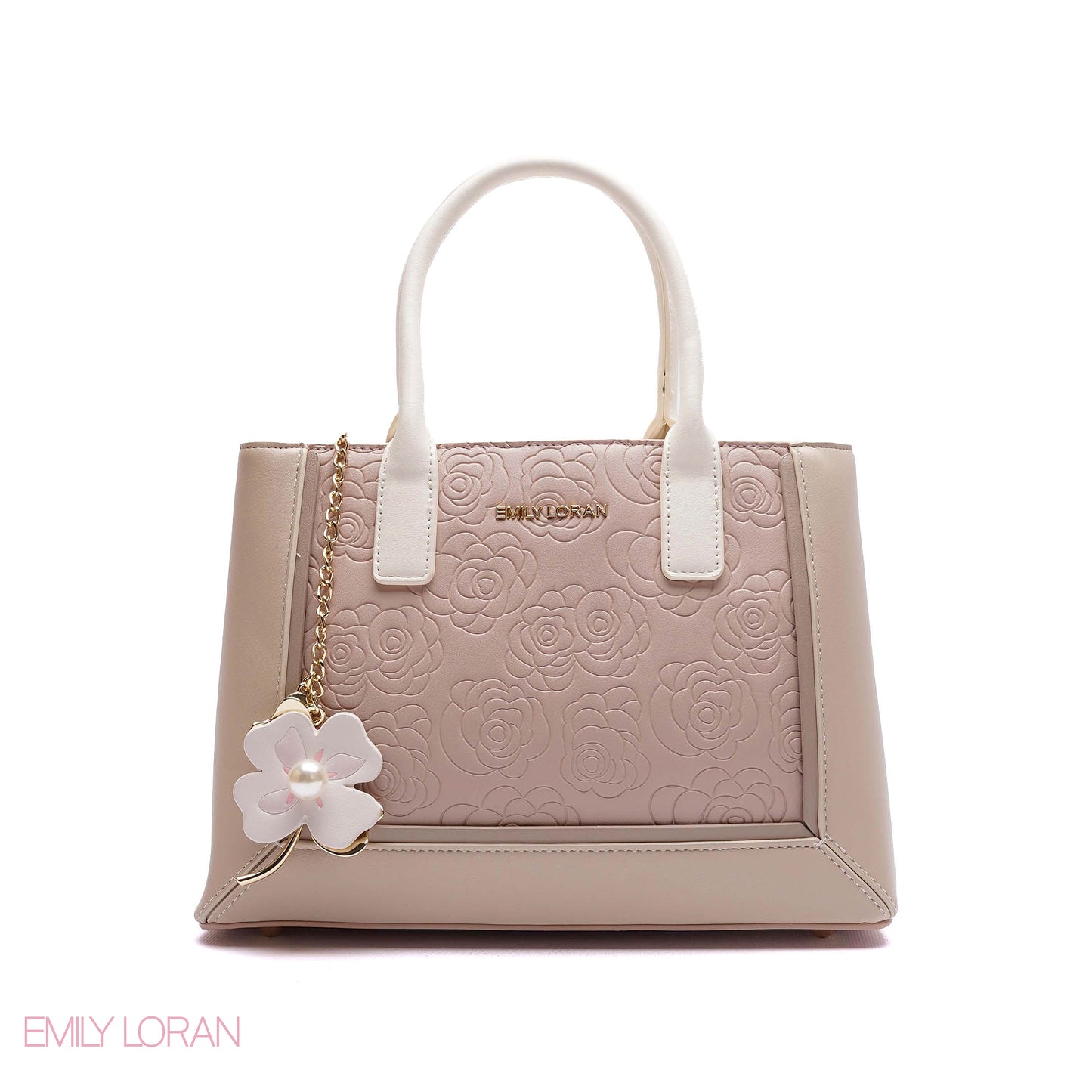 EMBOSSED FLORAL PANELLED SATCHEL BAG - SMALL
