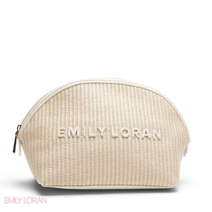 CHIC STRIPPED MAKEUP BAG WITH EMBOSSED LOGO