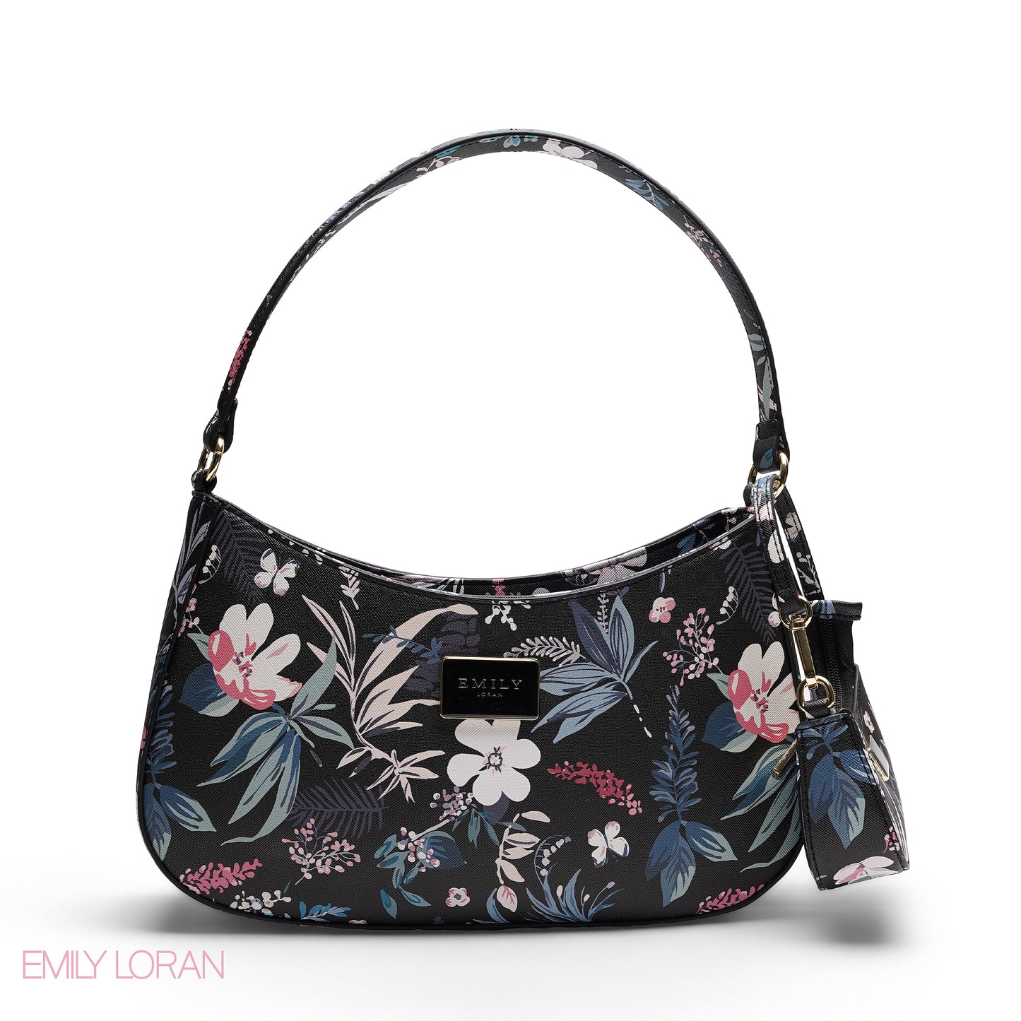 BLACK FLORAL SHOULDER HOBO BAG WITH MINI BAG
