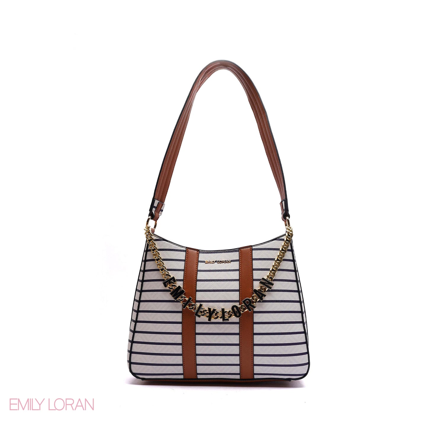 SHOULDER BAG WITH GOLD LOGO CHAIN MIX COLOR - MEDIUM