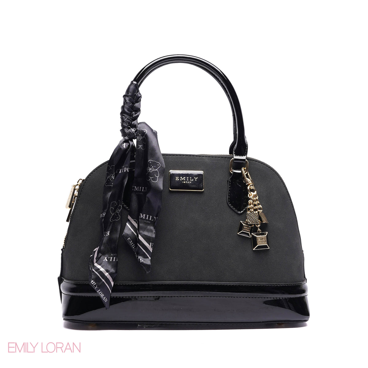 ROUNDED HANDBAG SHINE LEATHER WITH GOLD CHAIN AND SCARF - LARGE