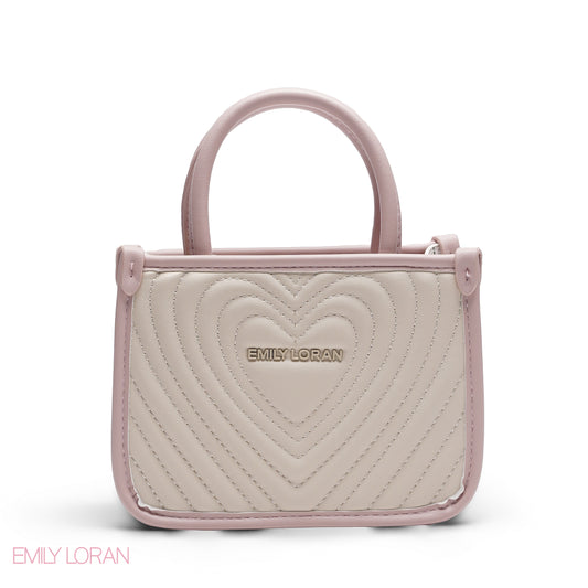 MINI BEIGE BAG WITH FLORAL SIDE TRIM & GOLD METAL STRAP