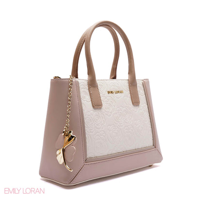 EMBOSSED FLORAL PANELLED SATCHEL BAG - SMALL