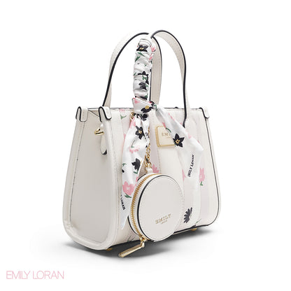 WHITE FLORAL TOTE WITH PINK PRINTS - SMALL