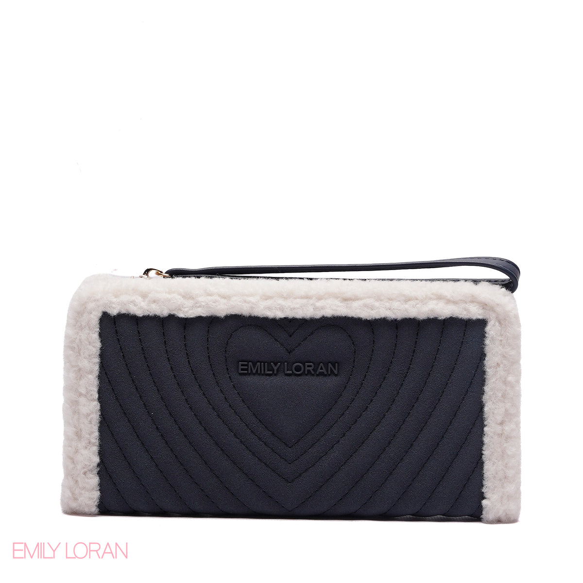 WALLET ROUNDED WITH FUR HEART DESIGN