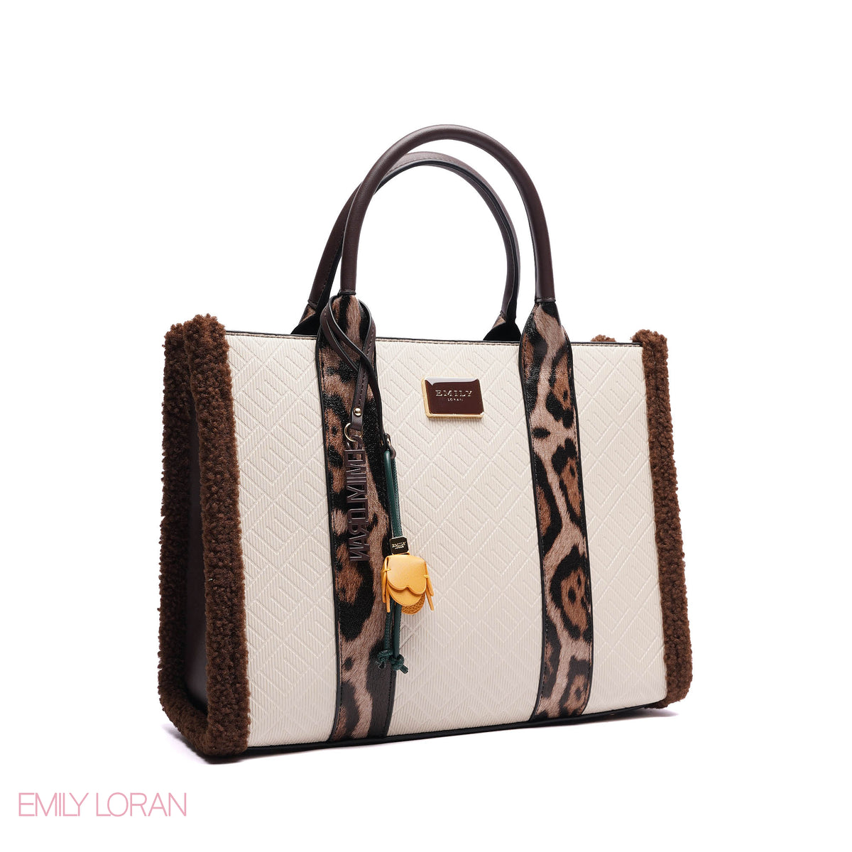 ELEGANT ZEBRA PRINT TOTE BAG WITH FLOWER CHARM - LARGE