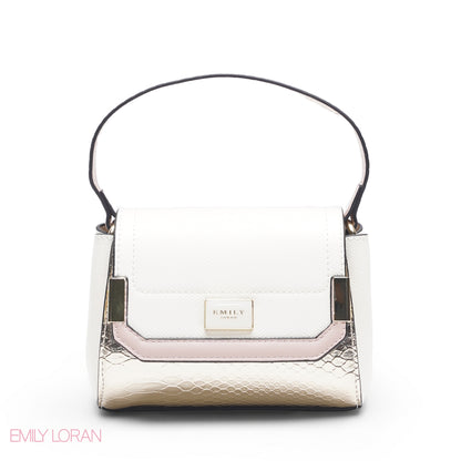MINI WHITE SOLID FLAP BAG WITH GOLD METAL STRAP