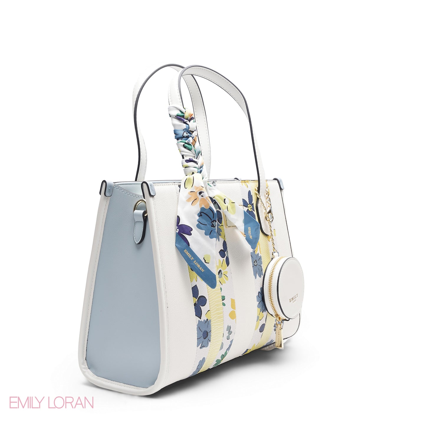 WHITE TOTE WITH BLUE & YELLOW ACCENTS - LARGE