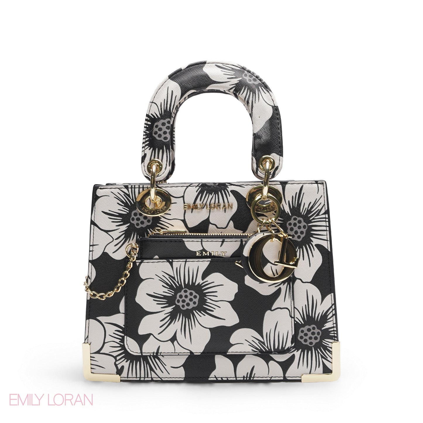 BLACK & WHITE FLORAL LADY TOTE WITH POUCH