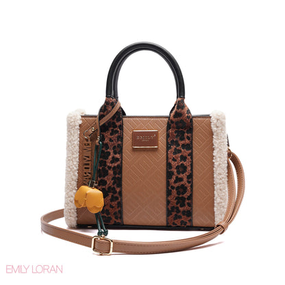 ELEGANT ZEBRA PRINT TOTE BAG WITH FLOWER CHARM - SMALL