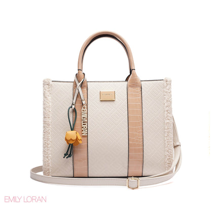 ELEGANT ZEBRA PRINT TOTE BAG WITH FLOWER CHARM - LARGE