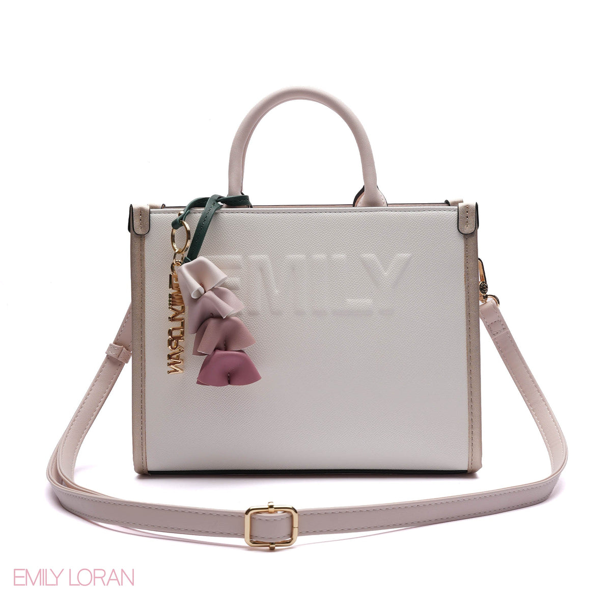 EMBOSSED LOGO TOTE BAG WITH TASSEL CHARM - LARGE