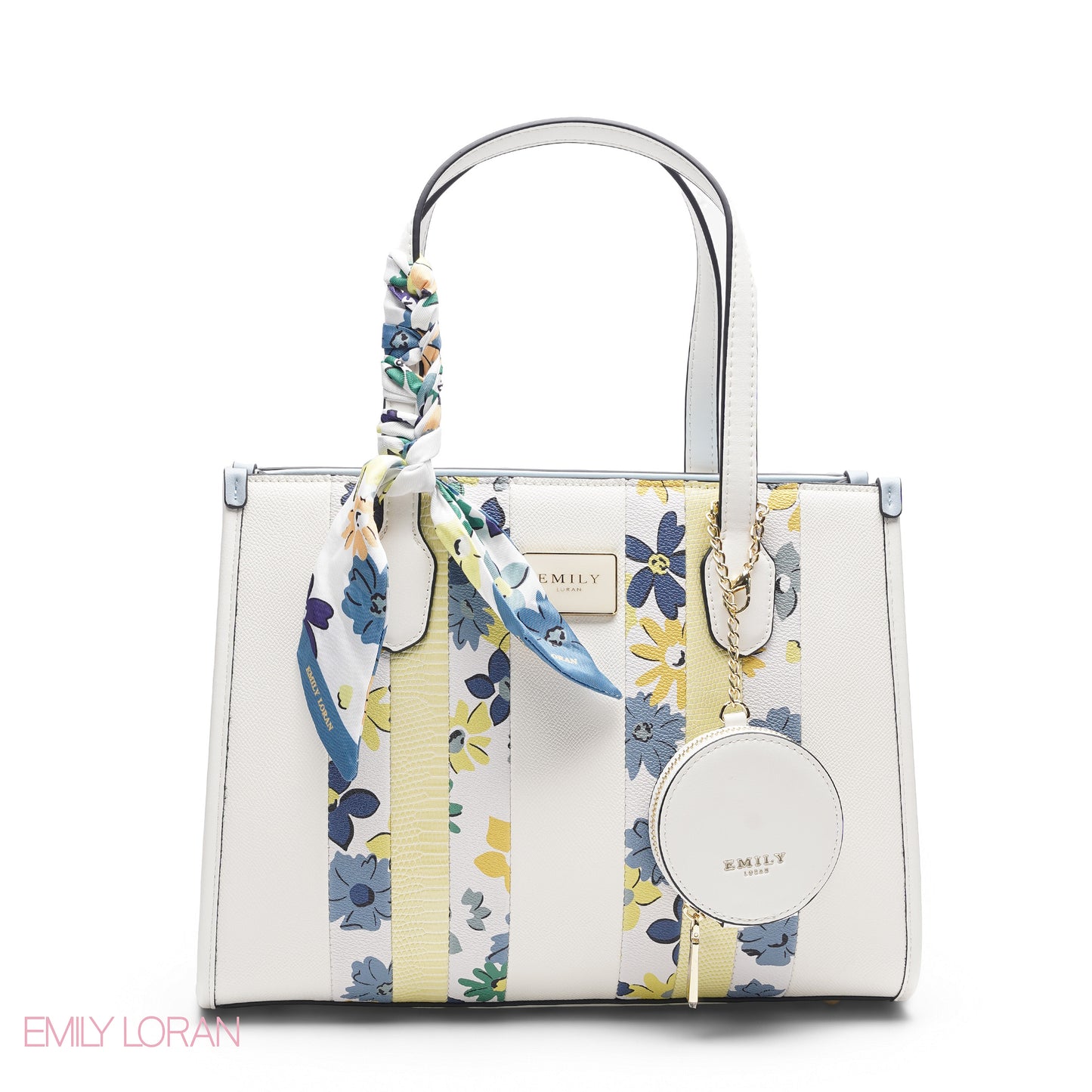 WHITE TOTE WITH BLUE & YELLOW ACCENTS - LARGE