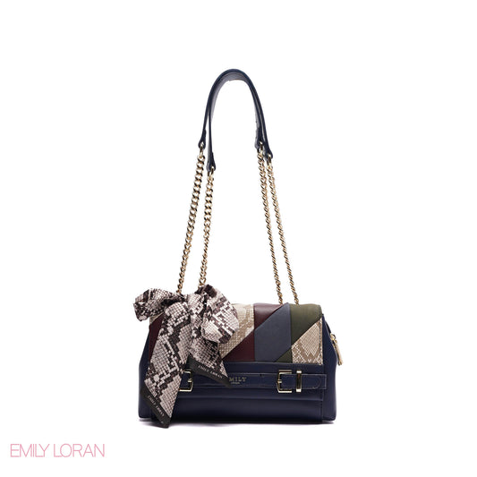 ELEGANT LEATHER SHOULDER BAG  WITH SCARF CHAIN STRAP - SMALL