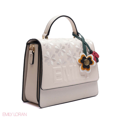 EMBOSSED FLORAL TOP-HANDLE SATCHEL BAG