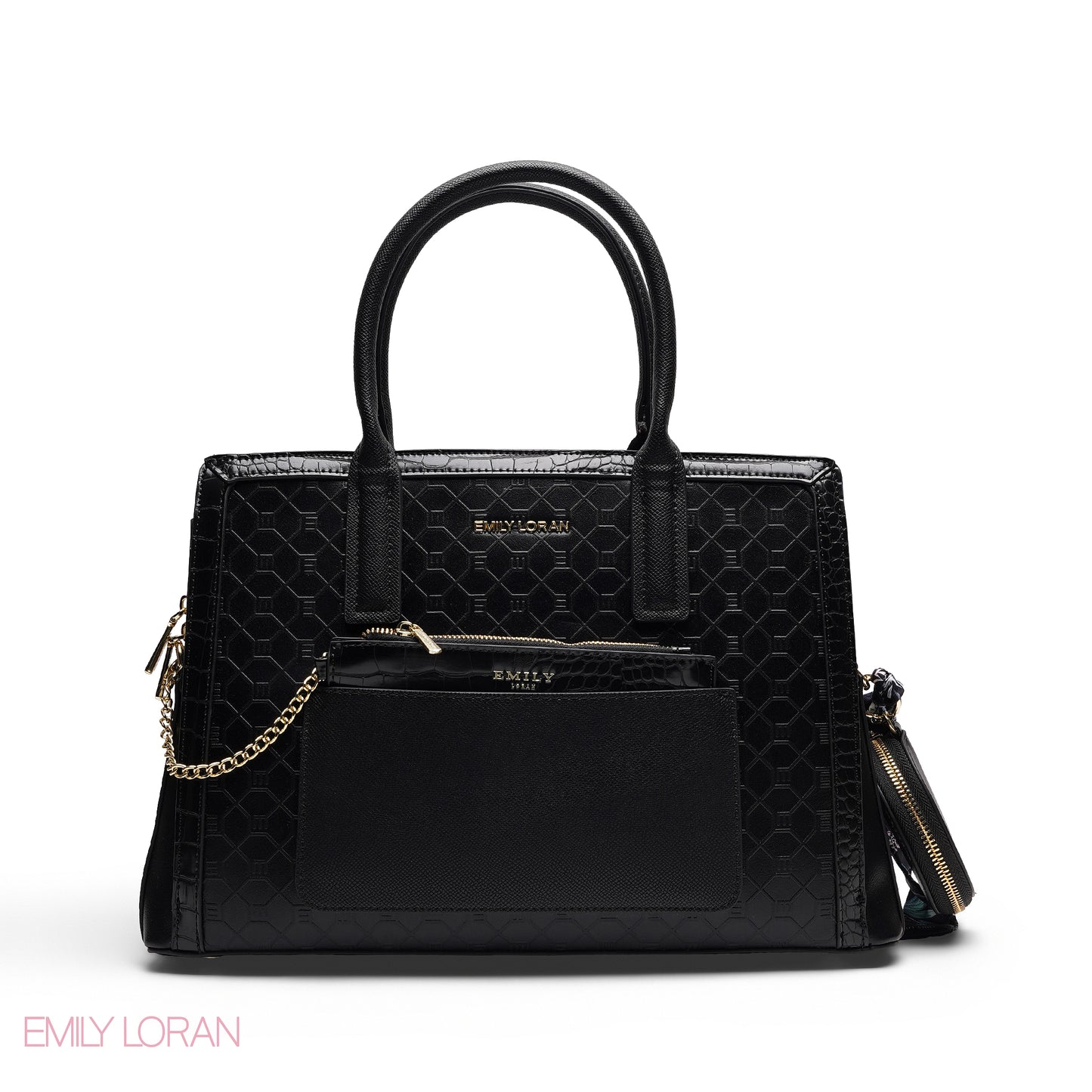 ELEGANT EMBOSSED TOTE WITH POUCH AND SCARF BAG