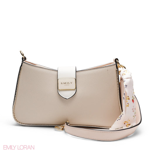 TEXTURED SHOULDER BAG WITH POUCH AND SCARF