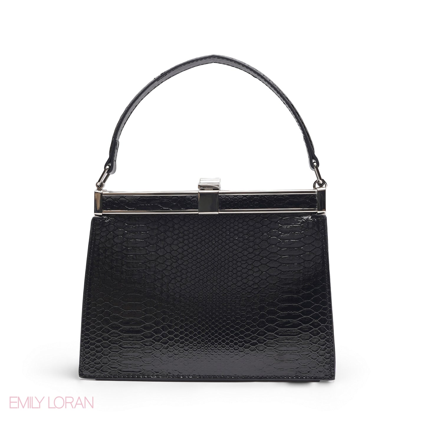 EMILY SOLID BLACK SNAKESKIN FRAME BAG WITH MINI POUCH - MED