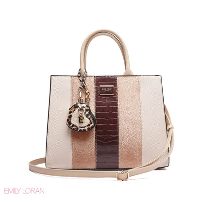ELEGANT STRUCTURE TOTE BAG WITH DETACHABLE STRAP AND HEART CHARM - LARGE