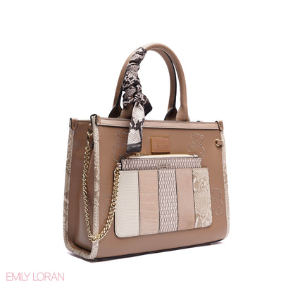 STRUCTURED TOTE BAG ADJUSTABLE SHOULDER STRAP WITH POUCH AND SCARF - MEDIUM