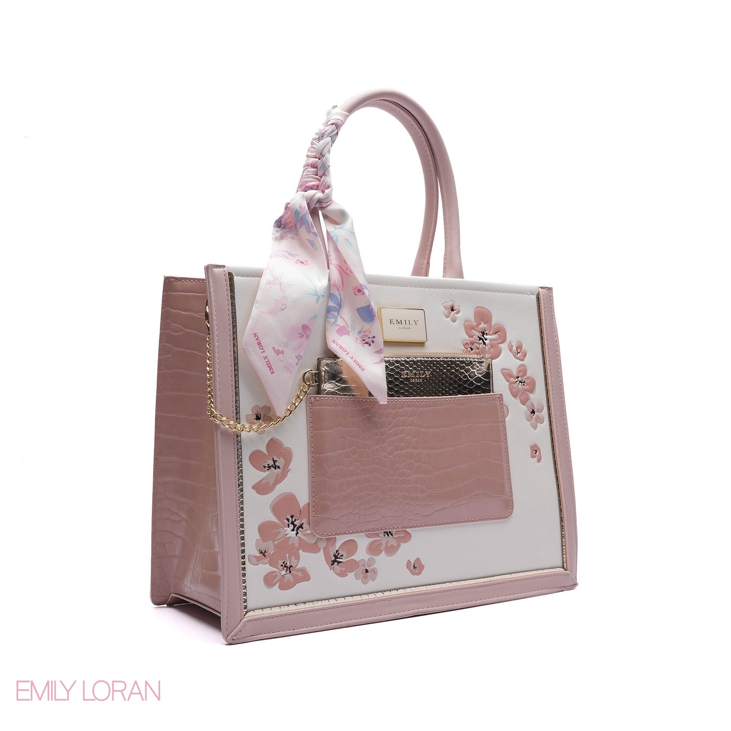 FLORAL EMBROIDERED HANDBAG WITH POUCH