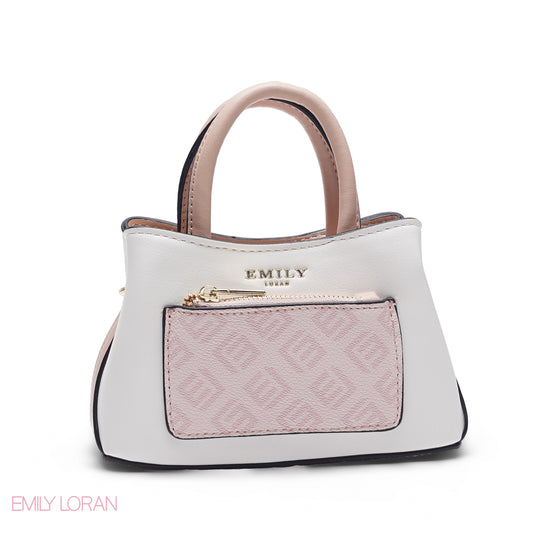 MINI WHITE & PINK BAG WITH GOLD METAL STRAP