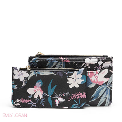 BLACK FLORAL 3-PIECE WALLET SET