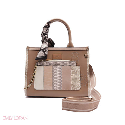 STRUCTURED TOTE BAG ADJUSTABLE SHOULDER STRAP WITH POUCH AND SCARF - MEDIUM