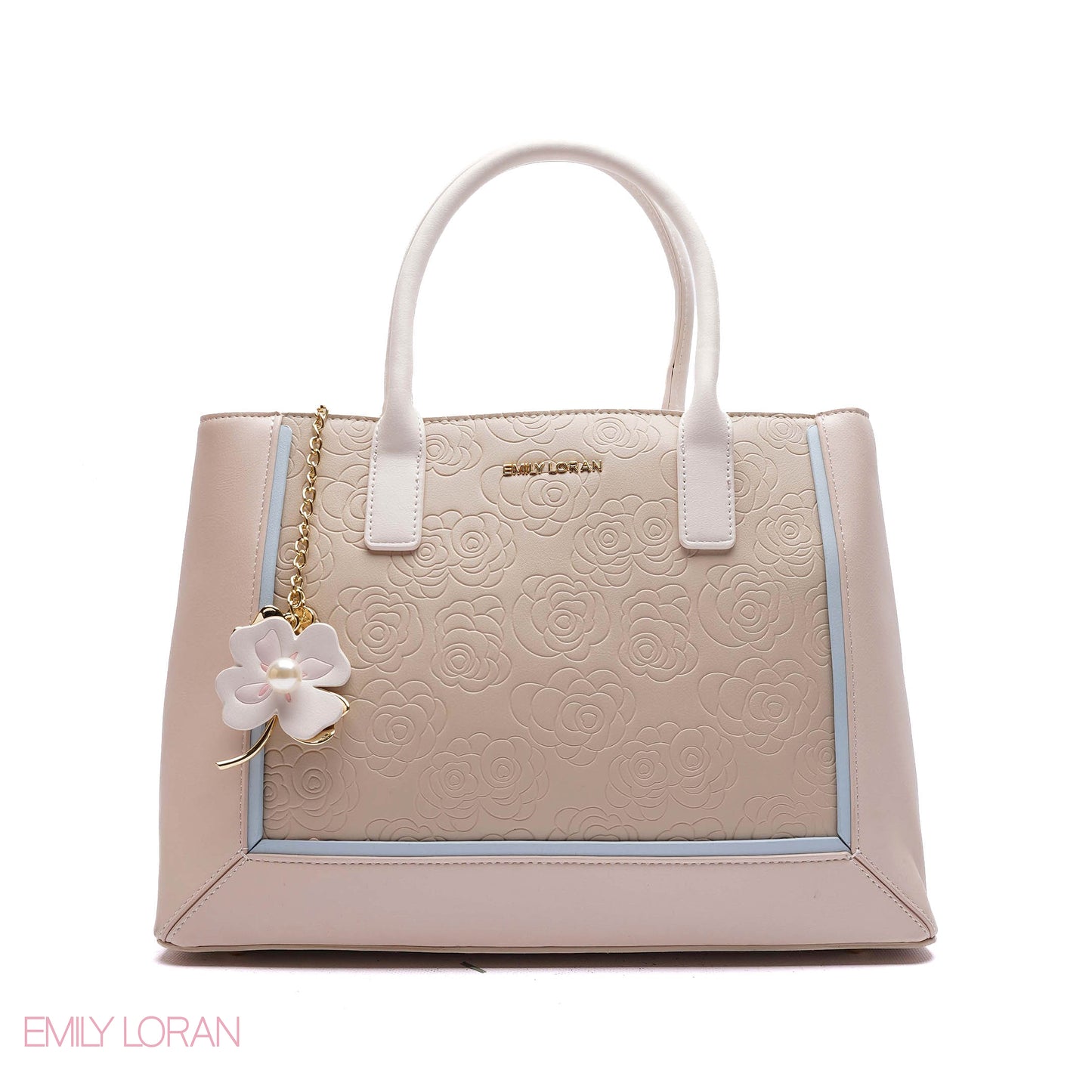 EMBOSSED FLORAL PANELLED SATCHEL BAG - LARGE